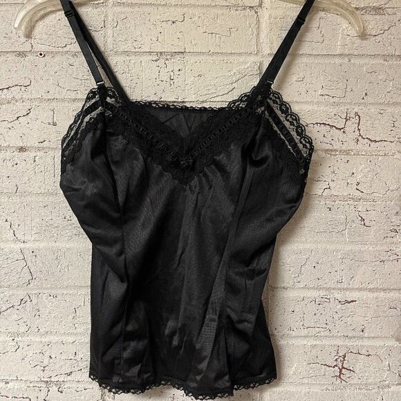 Vintage Nylon Black Lace Camisole Slip S - Picture 1 of 8